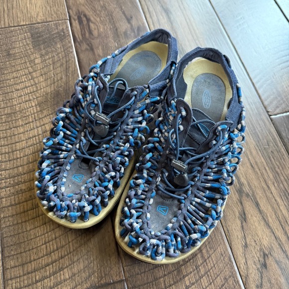 Keen Other - Keen Uneek Mens Sandals Navy Blue Grey Woven Cord Shoes 1018700 Size 9